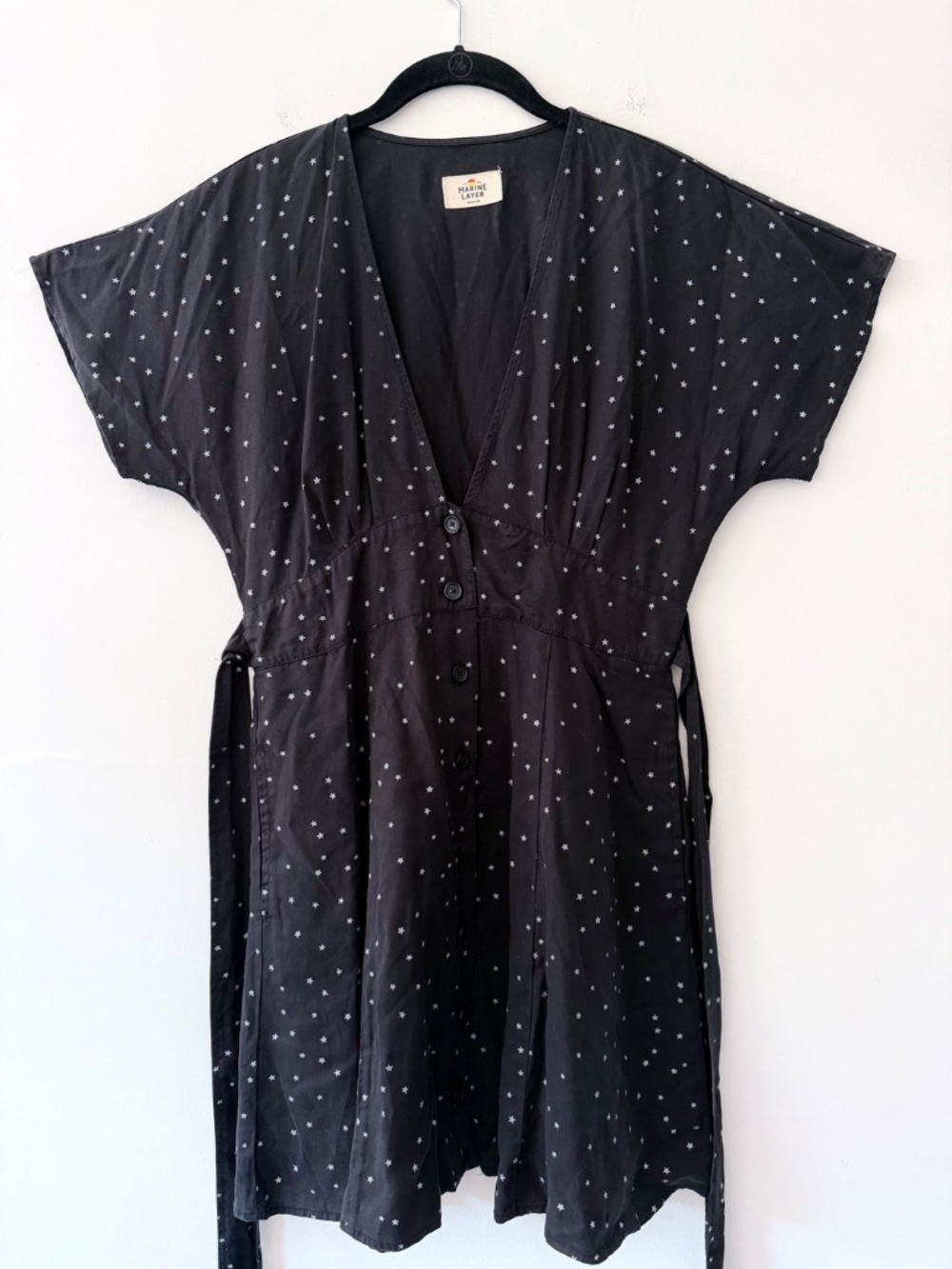 Marine Layer 'Camila Stars' Deep V Tied Waist Button front Short Dress Pockets